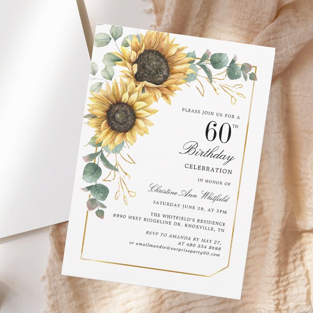 Elegant Floral Sunflower 60th Birthday Party Invitation (Elegant Floral Sunflower 60th Birthday Party Invitation)