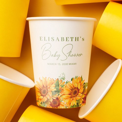 Elegant floral sunflower baby shower paper cups