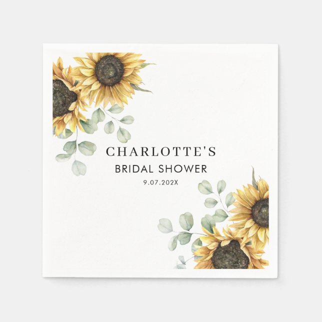 Elegant Floral Sunflower Bridal Shower Paper Napkins (Front)