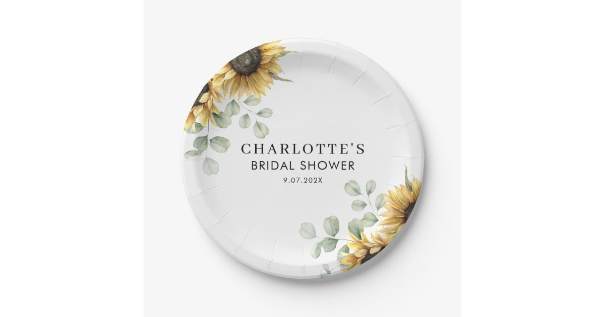 Elegant Floral Sunflower Bridal Shower Paper Plates | Zazzle