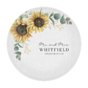 Elegant Floral Sunflower Eucalyptus Custom Cutting Board
