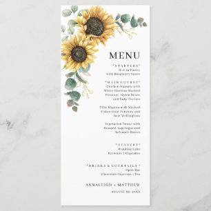 Elegant Floral Sunflower Eucalyptus Wedding Menu