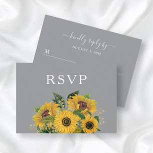 Elegant Floral Sunflower Gray Wedding RSVP Card