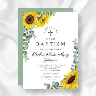 Elegant Floral Sunflower Religious Baptism Invitation