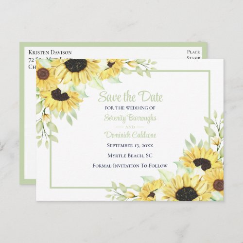 Elegant Floral Sunflower Save the Date Wedding Announcement Postcard