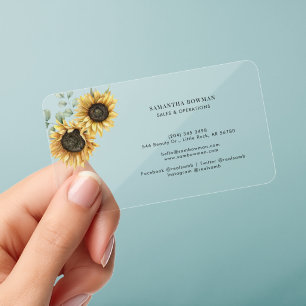 Elegant Floral Sunflower Watercolor Custom Clear Business Cards