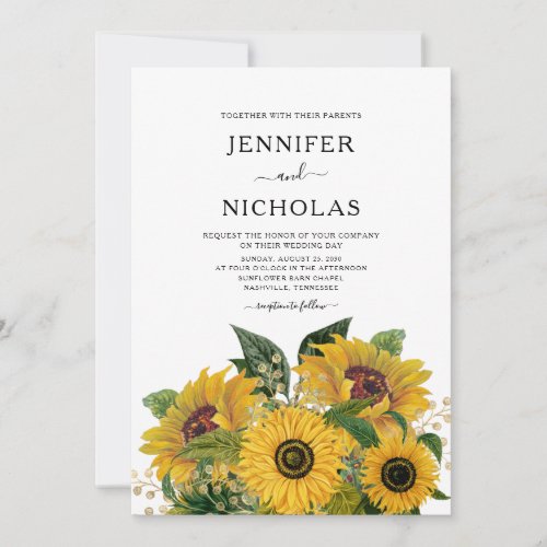 Elegant Floral Sunflower Wedding  Invitation