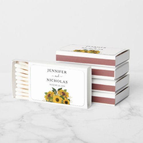 Elegant Floral Sunflower Wedding Matchboxes