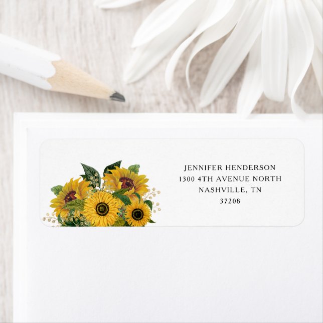 Elegant Floral Sunflower Wedding Return Address Label (Insitu)