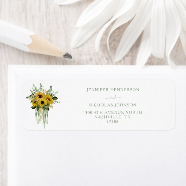 Elegant Floral Sunflower Wedding Return Address Label (Insitu)