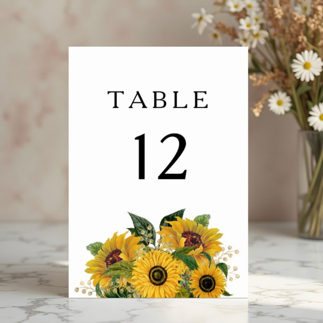 Elegant Floral Sunflower Wedding Table Number (Elegant Floral Sunflower Wedding Table Number)