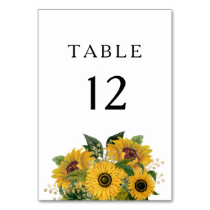 Elegant Floral Sunflower Wedding Table Number
