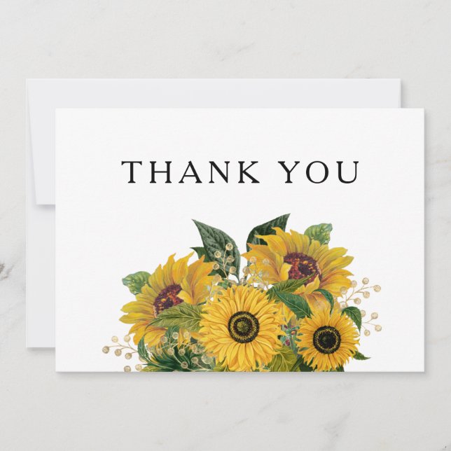 Elegant Floral Sunflower Wedding Thank You Card (Front)