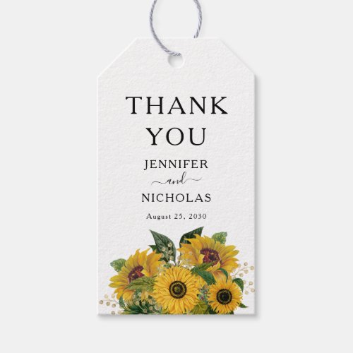 Elegant Floral Sunflower Wedding Thank You Gift Tags