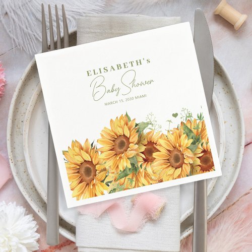 Elegant floral sunflowers baby shower  napkins