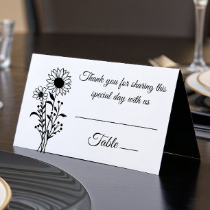 Elegant Floral Sunflowers Black White Wedding 