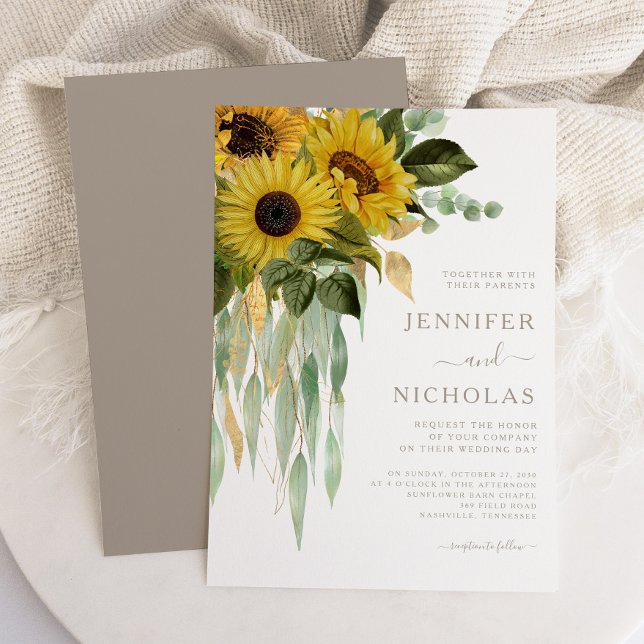 Elegant Floral Sunflowers Eucalyptus Wedding Invitation (Elegant Floral Sunflowers Eucalyptus Wedding Invitation)