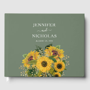 Elegant Floral Sunflowers Green Wedding Guest Book
