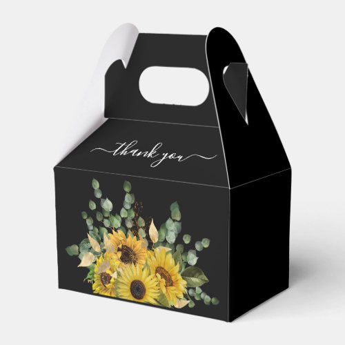 Elegant Floral Sunflowers Thank You Black Wedding Favor Boxes