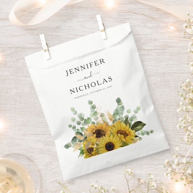 Elegant Floral Sunflowers Wedding  Favor Bag (Clipped)