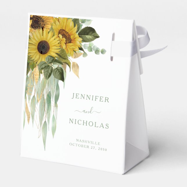 Elegant Floral Sunflowers Wedding Favor Boxes (Back Side)