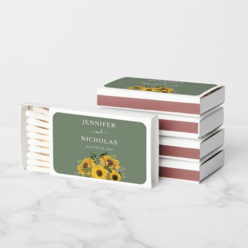 Elegant Floral Sunflowers Wedding Matchboxes