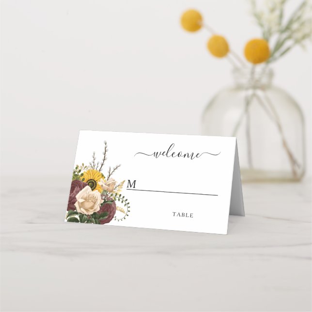 Elegant Floral Sunflowers Wedding Place Card (Front)