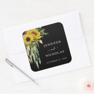 Elegant Floral Sunflowers Wedding Square Sticker