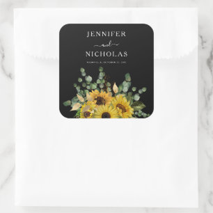 Elegant Floral Sunflowers Wedding Square Sticker