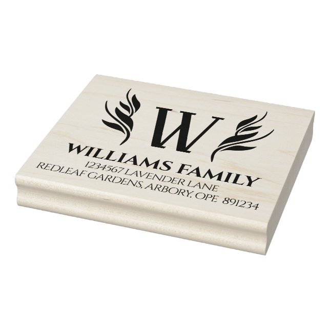 Elegant Floral Surname Monogram Return Address Rubber Stamp (Stamp)