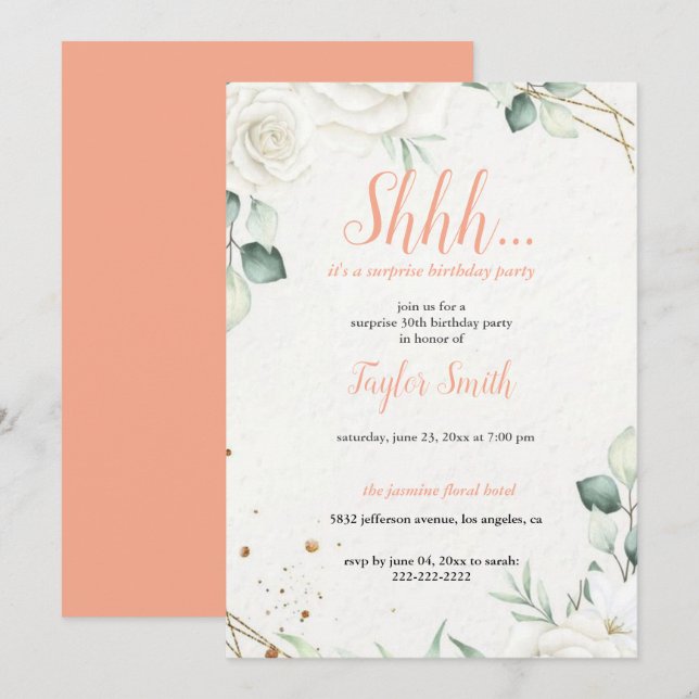  Elegant Floral Surprise Party Invite (Front/Back)