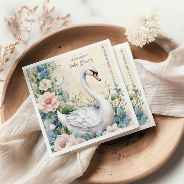 Elegant Floral Swan Blush Pink Baby Shower Napkins (Creator Uploaded)