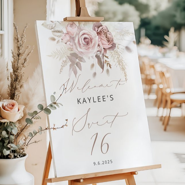 Elegant Floral Sweet 16 Birthday Welcome Foam Board (Creator Uploaded)