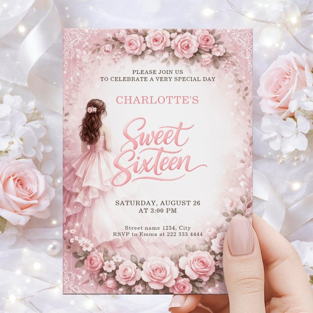 Elegant Floral Sweet Sixteen Birthday Card (Creator Uploaded)