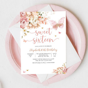 Elegant Floral Sweet Sixteen Invitation