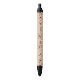 Elegant Floral Swirl Illustration Burgundy & gold Pen