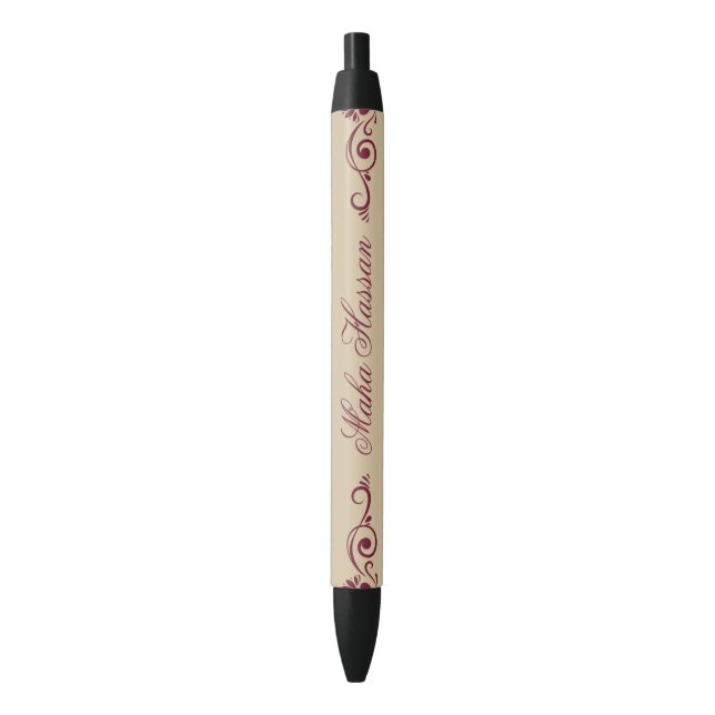 Elegant Floral Swirl Illustration  Burgundy & gold Pen (Front Vertical)
