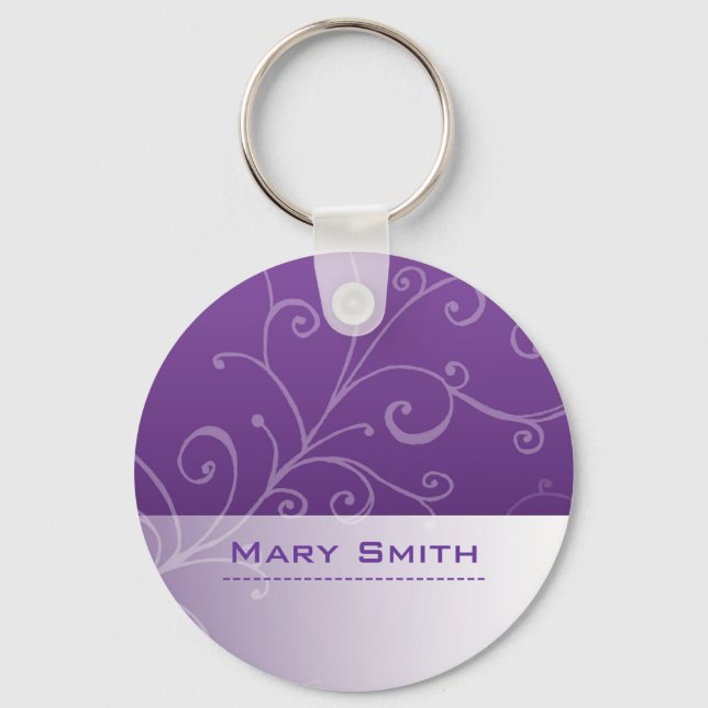 Elegant floral swirl with custom purple keychain (Front)