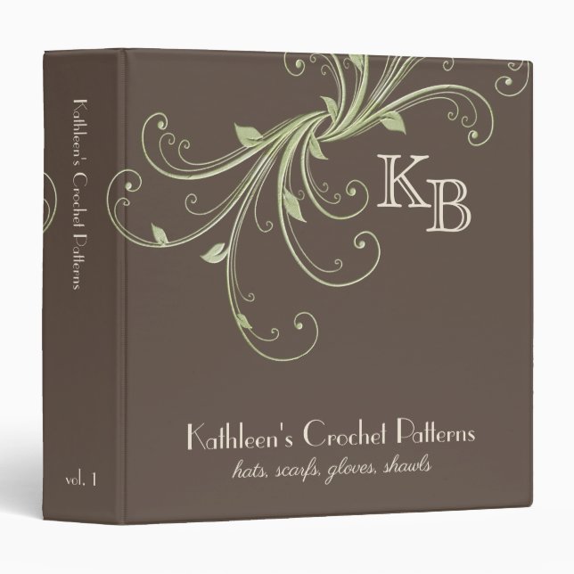 Elegant Floral Swirls Embossed Look 3 Ring Binder (Front/Spine)