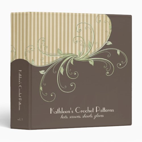 Elegant Floral Swirls  Gold Stripes Embossed Look 3 Ring Binder