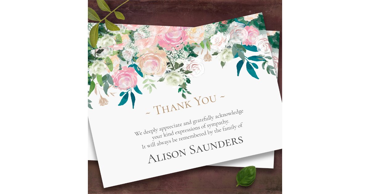 Elegant Floral Sympathy Funeral Thank You Card | Zazzle