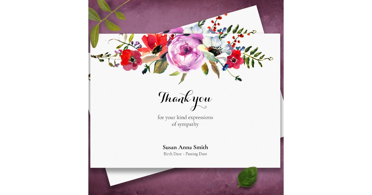 Elegant Floral Sympathy Funeral Thank You Card | Zazzle