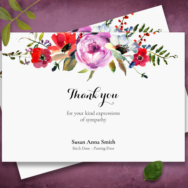Elegant Floral Sympathy Funeral Thank You Card | Zazzle