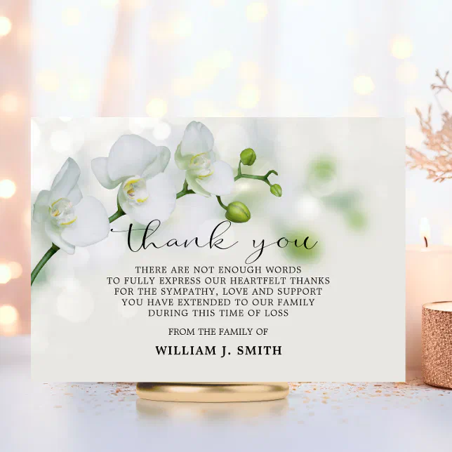 Elegant Floral Sympathy White Orchids THANK YOU Card | Zazzle