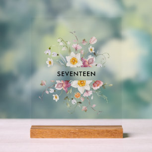 Elegant Floral Table Number Card Acrylic Sign