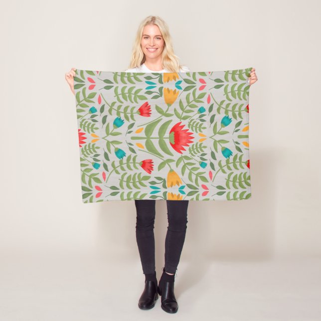 Elegant Floral Tableau Style Fleece Blanket (In Situ)