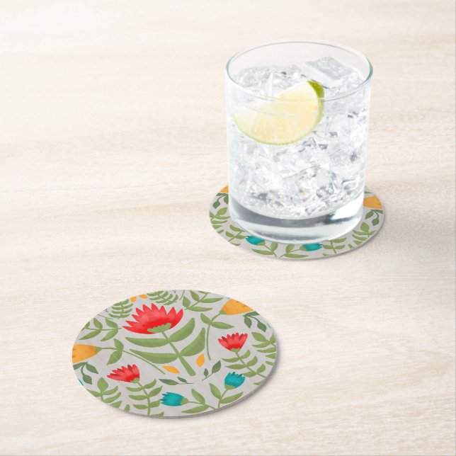 Elegant Floral Tableau Style Round Paper Coaster (Insitu)