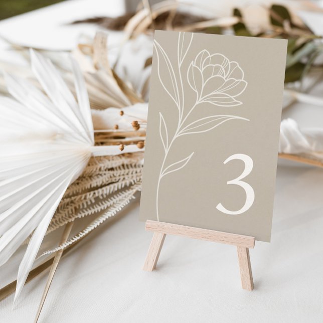 Elegant Floral Taupe Wedding Table Number Cards (Creator Uploaded)