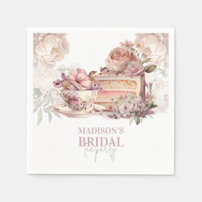 Elegant Floral Tea Party Bridal Personalized Napkins (Front)