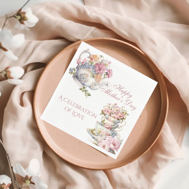 Elegant Floral Tea Party Happy Mother's Day Napkins (Elegant Floral Tea Party Happy Mother's Day Napkin)